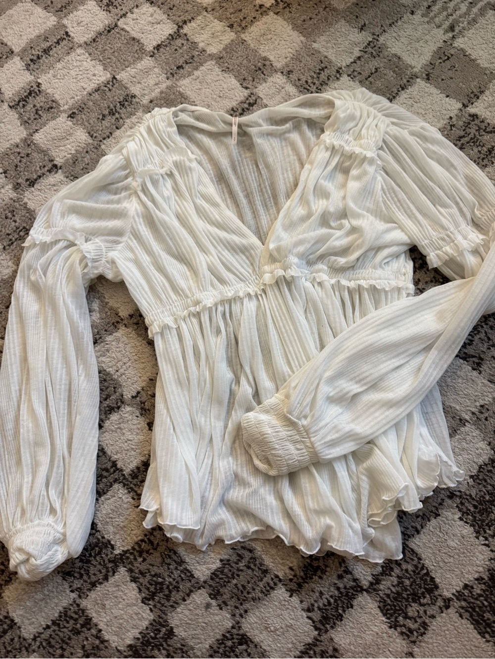 Free People White Ruffled Long-Sleeve Top